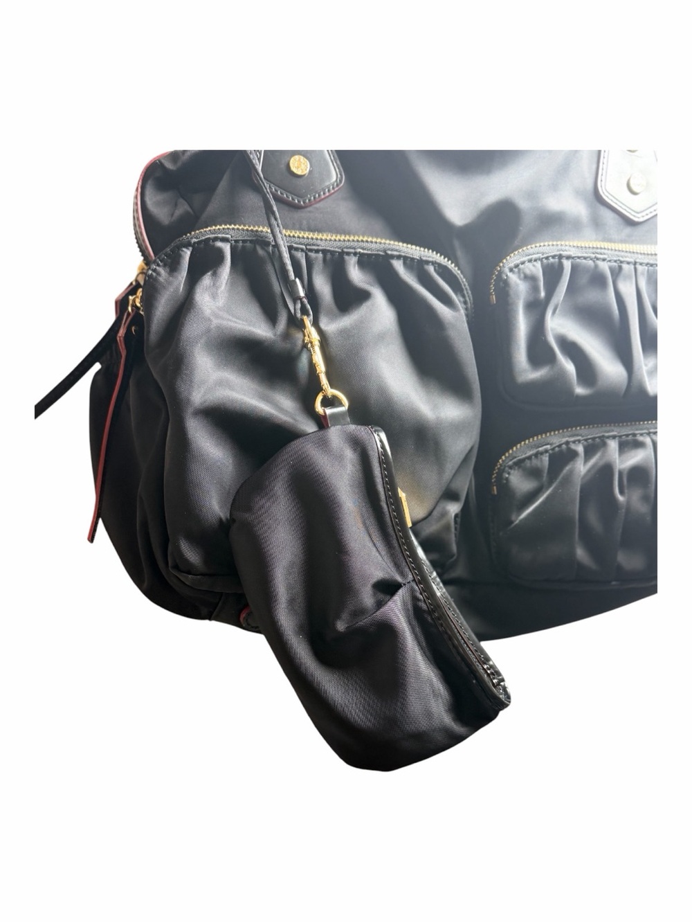 MZ Wallace Black Nylon Ruched Satchel Convertible Crossbody Bag Gold Hardware - Picture 11 of 11